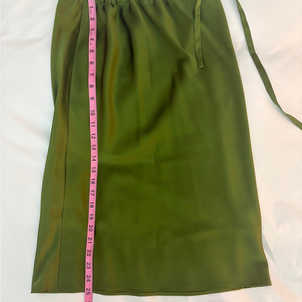 Olive Green Silk Women's Midi Skirt - Picture 6 of 6